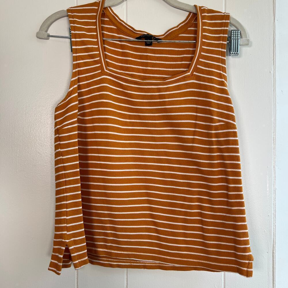 Banana Republic Factory Gold Yellow Striped Square neck tank 100% Cotton Sz S